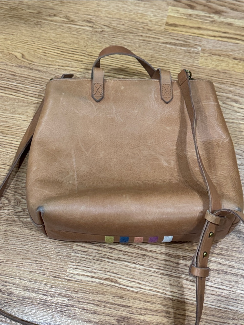 Madewell Small Transport Striped Tote Crossbody Bag in a brown leather colorway - Picture 6 of 8